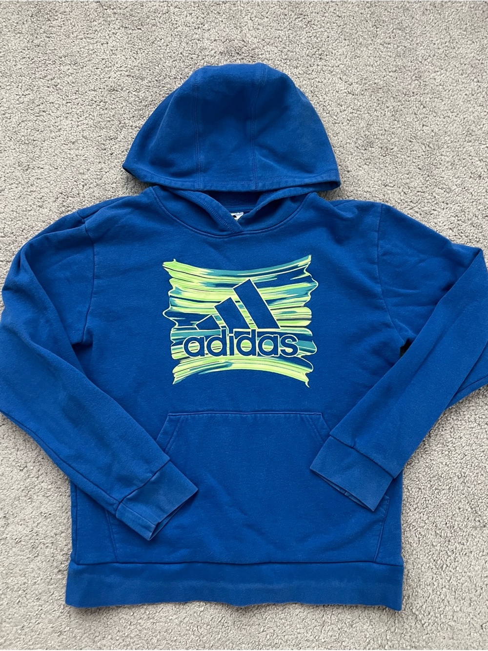 Adidas Blue Hoodie with Neon Yellow/Green Logo